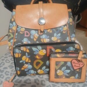 Dooney & Bourke|| Colorful Bee Print Backpack and Wallet Set